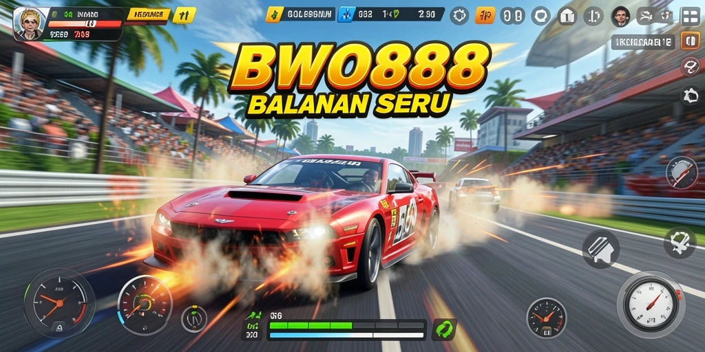 Screenshot gameplay BWO888 menunjukkan aksi balapan yang mendebarkan.