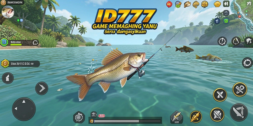 Tampilan screenshot ID777 menunjukkan gameplay memancing yang seru.