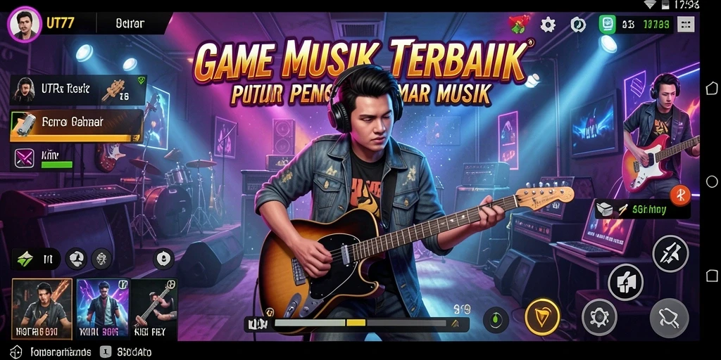 Tampilan gameplay UT77 dengan berbagai tantangan musik yang menarik.