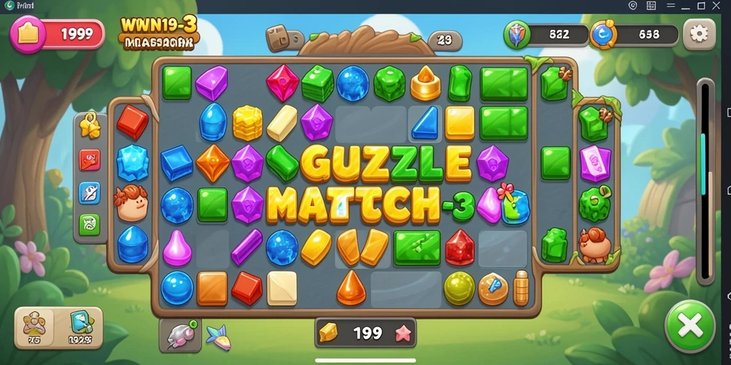 Screenshot permainan WIN199 yang menunjukkan gameplay Match-3 yang menarik.